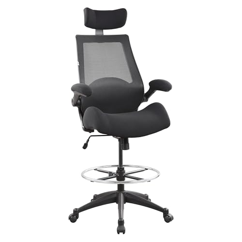BOLISS 400lbs High Back Wide Computer Office Drafting Chair Flip up Armrests Lumbar Support Adjustable Big Footrest Ring(Black)