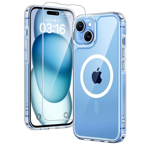 TAURI for iPhone 15 Case, Clear Case Compatible with MagSafe with Screen Protector, 15 FT Military Grade Drop Protection Shockproof Slim Phone Case for iPhone 15